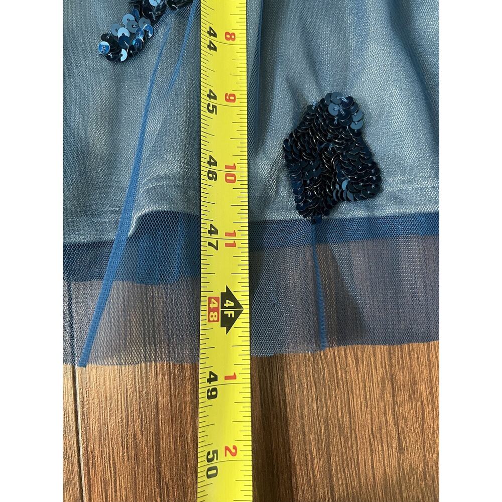 CACHE Vintage Y2K Blue Sequin Mesh Strapless Maxi Long Gown Dress - Picture 13 of 14